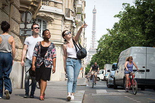 Students walking on the strrets of Paris